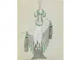 Kostümentwurf mit Federturban by Georges Barbier, mixed media, sold Apr 2016