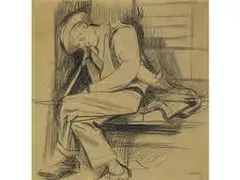 Ruhender Mann by Edith Kramer, charcoal, sold Dec 2016