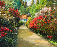 Country Garden by Ron Hedrick, oil on canvas, sold Jun 2021