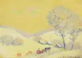 Snow Landscape with Sleigh by Arthur Dominique Rozaire, oil on panel, sold May 2021