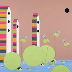 Space Monkeys by Dalek, acrylic on board, sold Mar 2021