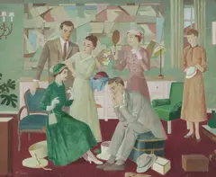 At the Milliners by Mary Troy, Oil on Board, sold Oct 2026