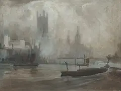 Foggy Evening, Thames and Houses of Parliament by Albert Henry Fullwood, c.1908, Oil on Canvas, offered Oct 2026