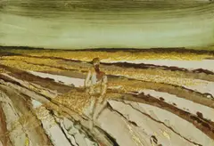 Figure / Aboriginal in a Landscape by Sidney Nolan, 1972, Wax Crayon & Fabric Dye on Paper on Board, sold Oct 2026