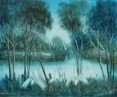 Blue Clay Swamp by Pro Hart, Oil on Canvas, sold Oct 2026