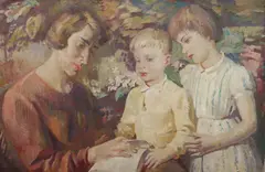 Mother Reading to Children by Arthur Murch, 1961, Oil on Board, offered Oct 2026