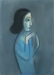 Woman in Blue by Robert Dickerson, Pastel, offered Oct 2026