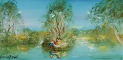Picnic Under the Paper Bark Trees by David Boyd, 1999, Oil on Board, sold Oct 2026