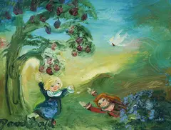 Children Playing in the Orchard by David Boyd, Oil on Board, sold Oct 2026