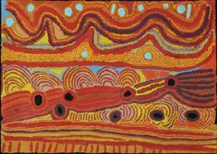 Wakirlpirri Jukurrpa (Dogwood Tree Dreaming) by Liddy Walker Napanangka, 2014, Artist's name inscribed to canvas fold, with cat #1424/14, sold Oct 2026