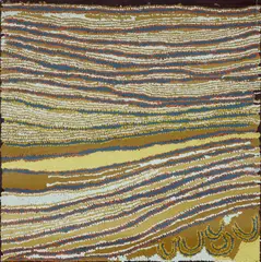 Wakirlpirri Jukurrpa (Dogwood Tree Dreaming) by Liddy Walker Napanangka, Artist name inscribed to canvas fold, with cat #53/12, sold Oct 2026