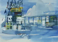 Quay by Frank Hodgkinson, 1999, W/Clr & Gouache, sold Oct 2026