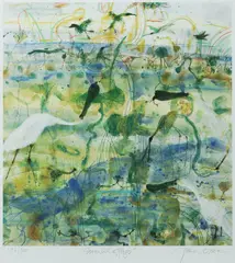 Spoonbill and Frogs by John Olsen, 2013, Archival Pigment Print 192/300, sold Oct 2026