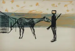 Horse and Kelly by Sidney Nolan, 1967, Accompanied by various newspaper clippings, exhibition catalogues and a Thames and Hudson book on Nolan, sold Oct 2026
