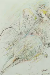 Morag and Isobel by David Jones, 1956, Accompanied by 2 black & white photographs of Morag and Isobel taken by the artist during a picnic they had together, sold Oct 2026