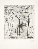 Jeune Fille aux deux oiseaux by Joan Miró, 1967, Aquatinta auf BFK Rives-Velin, sold Jan 2023