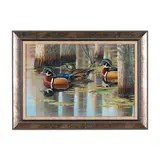 Swimming Wood Ducks by Cynthie Fisher, Oil on masonite, sold May 2024