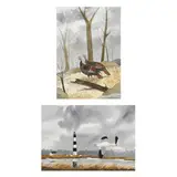 Snow Geese Flying over Bodie Island / Wild Turkeys (Two Works) by Hudson Williams, Each a watercolor on paper, sold May 2024