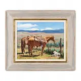 Horses at the Hitching Post by Richard Galusha, Oil on masonite, sold May 2024