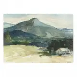 Mountain Landscape with Farmhouse by Florence Thomas, Watercolor and gouache on paper, sold May 2024