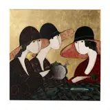 Three Women at Tea by Stephen White, Oil and gold leaf on panel, sold May 2024