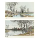 Pastoral Landscapes (Two Works) by Benjamin Lander, Each an etching with hand coloring on paper, sold May 2024