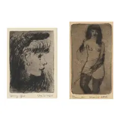 Brunette / Young Girl (Two Works) by Charles W. Ward, Each an etching on paper, sold May 2024