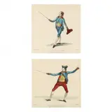Pair of Fencing Prints (Two Works) by J. Gwyn Delin, Each a hand-colored engraving on paper, sold May 2024