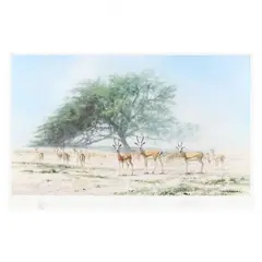 The Arabian Sand Gazelle and the Tree of Life, Bahrain by David Shepherd, Offset lithograph in colors on paper, sold May 2024