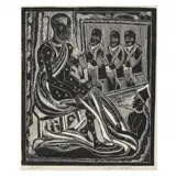 Five Men by Azaria Mbatha, Linocut on paper, sold May 2024