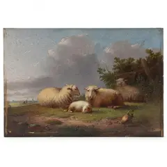 Sheep in a Landscape by Auguste Coomans, Oil on panel, sold May 2024