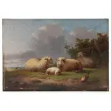 Sheep in a Landscape by Auguste Coomans, Oil on panel, sold May 2024