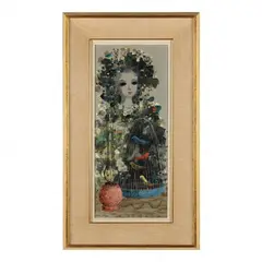 Girl with a Birdcage by Jean Calogero, Oil on canvas, sold May 2024