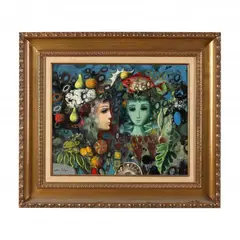 Two Figures with Sea Creatures & Fruit by Jean Calogero, Oil on canvas, sold May 2024