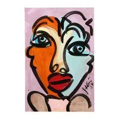 Abstract Face by Peter Keil, Acrylic on panel, sold May 2024