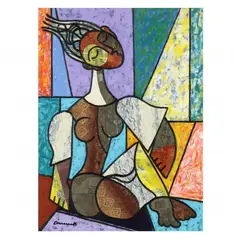 Seated Girl by James Denmark, Acrylic and collage on board, sold May 2024