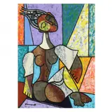 Seated Girl by James Denmark, Acrylic and collage on board, sold May 2024