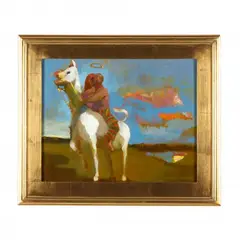Two Figures and Horse: Three by Greg Decker, Oil on panel, sold May 2024