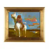 Two Figures and Horse: Three by Greg Decker, Oil on panel, sold May 2024