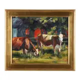 Cows in a Pasture by Veronica B. Clark, Oil on canvas, sold Apr 2024