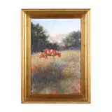Cow and Calf Grazing by Lita Gatlin, Oil on canvas, sold Apr 2024