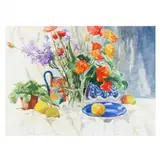 Still Life with Flowers and Lemons by Sam Magdalene, Watercolor and graphite on paper, sold Apr 2024