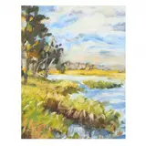 Landscape by Sandra Brett, Oil on paper, sold Apr 2024