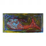 Folk Art Painting of Whale by Clyde Jones, Paint and mixed media on panel, sold Apr 2024