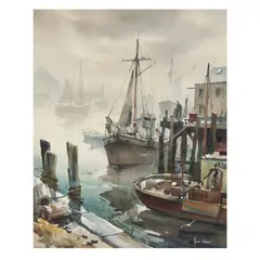 Gloucester Harbor Scene by John Cuthbert Hare, Watercolor on paper, sold Apr 2024