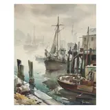 Gloucester Harbor Scene by John Cuthbert Hare, Watercolor on paper, sold Apr 2024