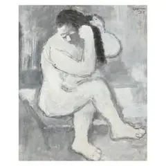 Nude Braiding Hair by Benjamin Kopman, Gouache on paper, sold Apr 2024