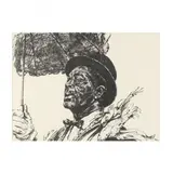 Jazz Musician Holding and Umbrella by Kenney Burke, Screen print on off-white paper, sold Apr 2024