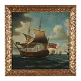 English Ship at Sea by T. Moore, Oil on canvas (lined), sold Apr 2024