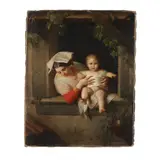 Mother and Child at Window by Giuseppe Mazzolini, Oil on canvas, sold Apr 2024